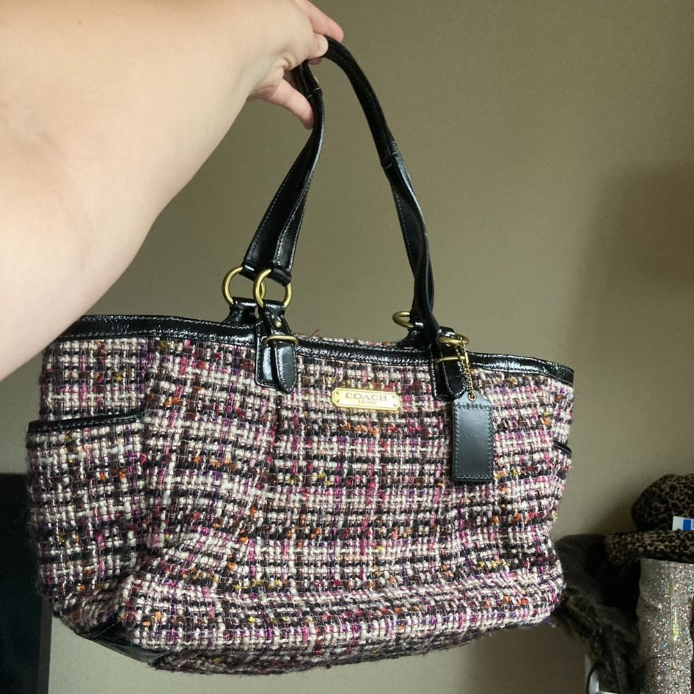 Pink, Purple, Orange and White Tweed Coach y2k Bag